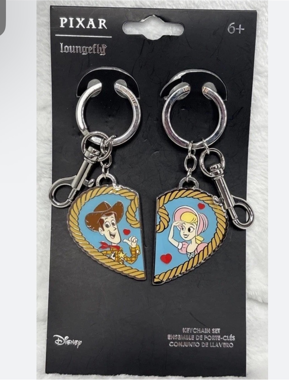 Loungefly Blue Woody & Bo Peep Split Heart Keychain Set